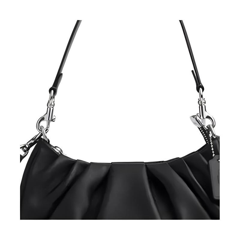 Coach Teri 26 Logo Reißverschluss Rindsleder Handtasche Umhängetasche mittel Damen Schwarz