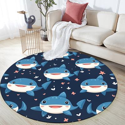 Cartoon Shark and Tiger Pattern Round rug,Carpet Rug for Living Room Bedroom Sofa Playroom Decor,Non-slip Floor Mat,Holiday Gifts and Birthday Gifts.