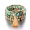 4Pcs Bohemian Styles Bracelet Set for Women with Crystal Hand Tassels Charm and Stone Beads Chain Stylish Outfits