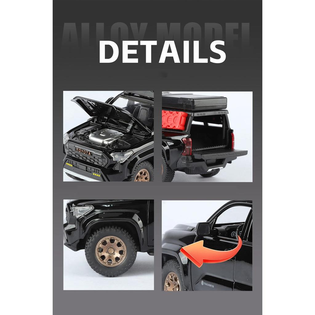 Reiseversion 1/24 TOYOTA Tacoma Legierung Pickup Automodell Diecast Metall Geländefahrzeuge Automodell Ton und Licht Kinderspielzeug Geschenk