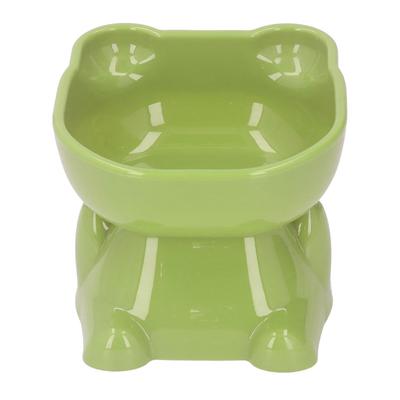 Raised Pet Bowl Prevent Tipping Cartoon Shape Plastic Elevated Cat Bowl for Water Food Green