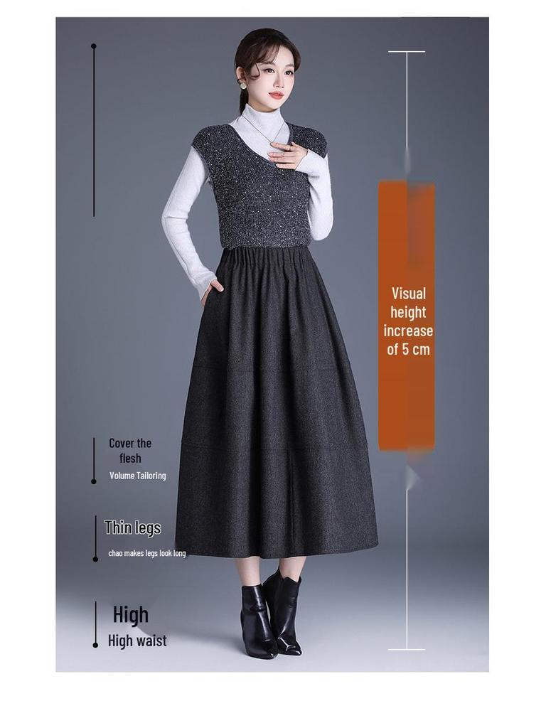 Women's Woolen A-line High Waist Midi Skirt: Thick, Fashionable Autumn/Winter Style