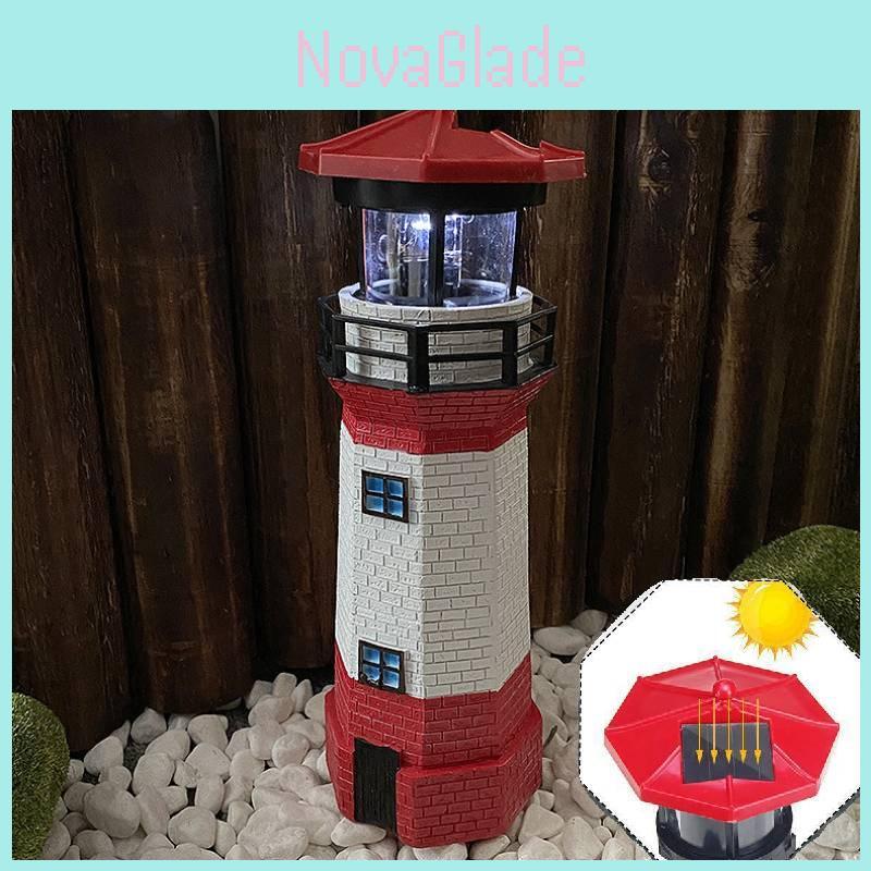 Elegant Outdoor Solar Resin Rotating Lighthouse Garden Decor Lights For Yard Spaces