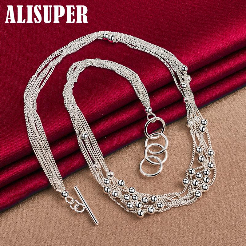 925 Sterling Silver Small Smooth Bead Ball Grapes Necklace 18 Inches Chain Jewelry