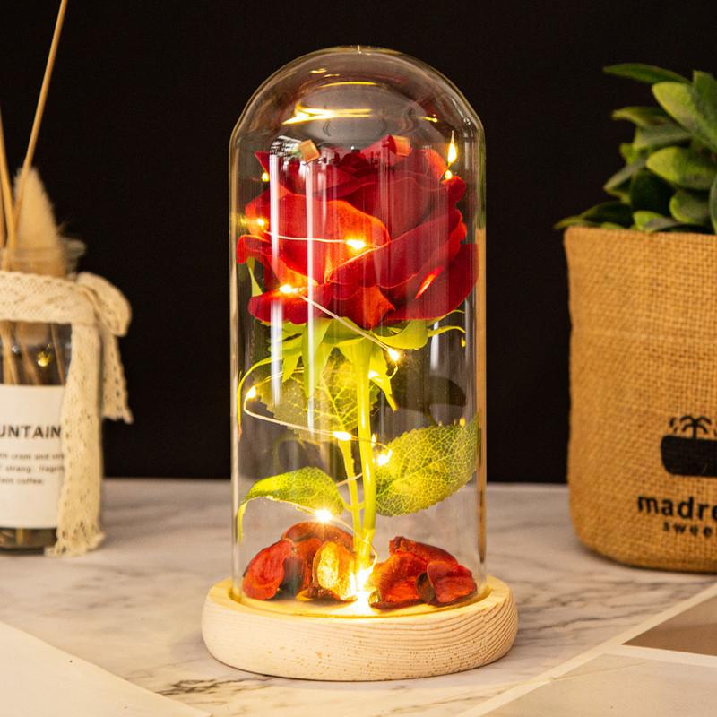 Glass Cover Eternal Rose Ornament, Dried Flower Simulation Bouquet Creative Mother's Day Valentine's Day Gift