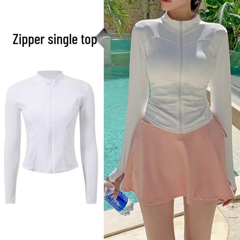 Women s Quick-Dry Sun Protection Diving Suit: Solid Color Conservative Long Sleeve Hot Spring Skirt Style Three-Piece Swimwear Set XL