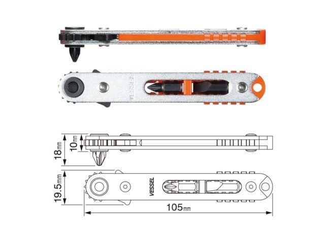 Vessel Ultra-thin Ratchet Screwdriver Straight Type Hex Compact Body TD-76 NEW