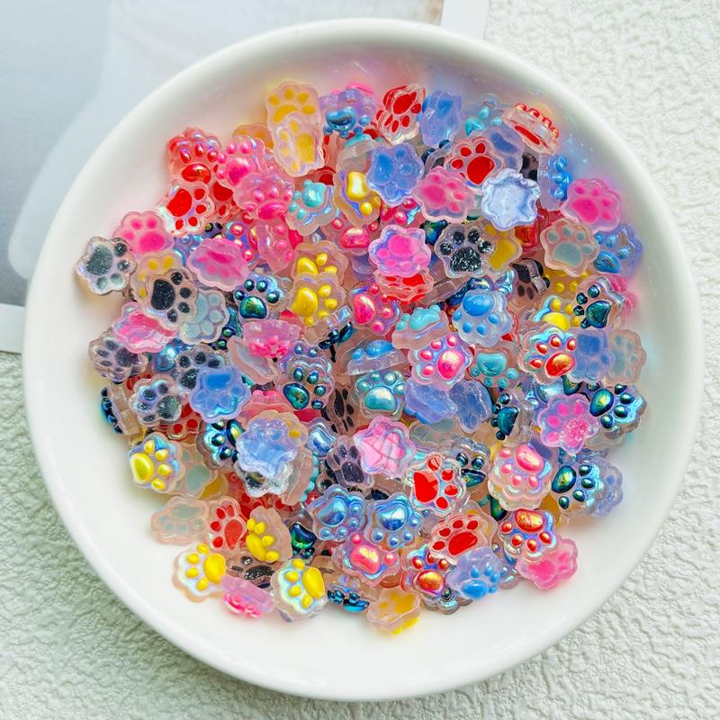 50Pcs New Cute Mini Resin Electroplating Aurora Color Cat Paw Flatback Ornament Jewelry Making Manicure Hairwear Accessories A42