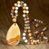 Women's Pink Crystal & Colorful Agate Water Drop Necklace: Handmade Knotted Sweater Chain with European and American Style