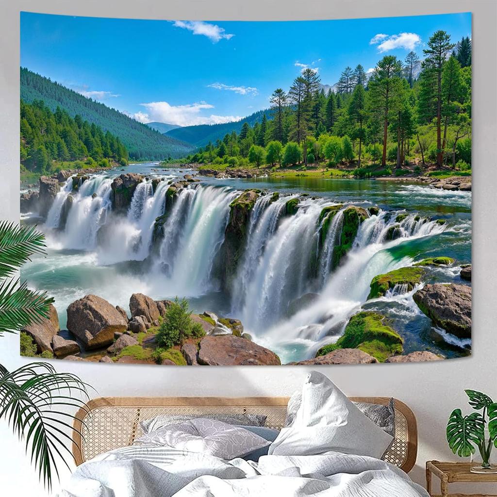 Zussun Natural Forest Tapestry Green Tree Wall Tapestry Bedroom Aesthetic Plant Stream Pool Landscape Small Tapestry Wall Hangin