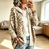 Damen Vintage Kapuzenstrickjacke mit Leopardenmuster, Lockere Passform, Überschnittene Schultern, Lässige Oberbekleidung