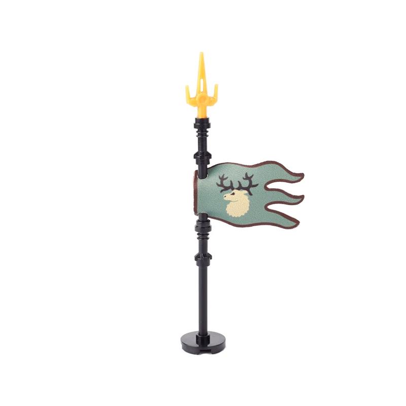 Medieval Army Empire Flag and Flagpole Set - Knight Building Blocks with Cloak and Weapon Bricks