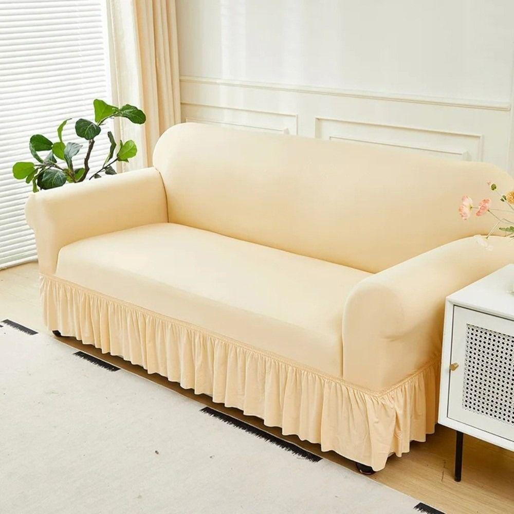 Dustproof Stretch Sofa Slipcover 1/2/3/4 Seat Solid Color Couch Cover Non-slip Sofa Cover Home Use