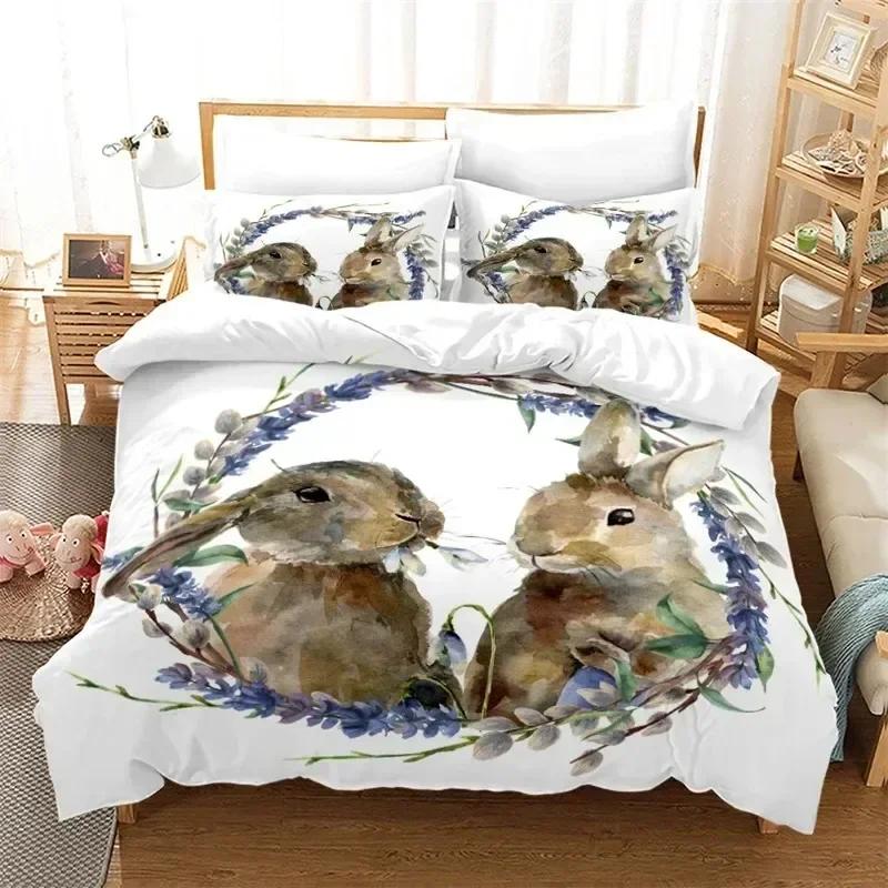 Conjunto de Ropa de Cama de Animales Divertidos Conejo de Dibujos Animados Funda Nórdica Sábana Juego de Cama Impreso Funda de Almohada Cama Tamaño Completo Queen King Edredón Dormitorio