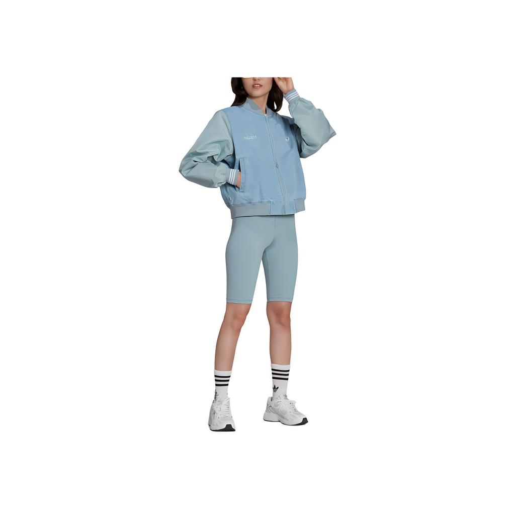 adidas Originals Varsity Jacket With Brand Logo Print And Patchwork Design Women Jackets Sky-Blue HL9070