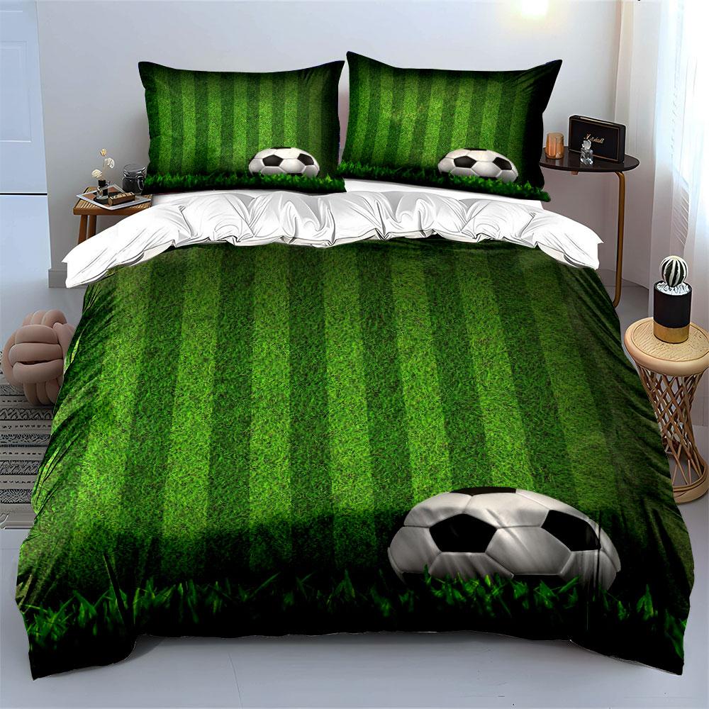 Green field, soccer ball. Bedding sets Duvet cover sets Duvet covers Pillowcases(1 * Duvet Cover 2 * Pillowcases without duvet insert)
