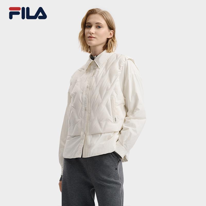 Fila White Minimalist Literary Warm Comfortable Woven Two-Piece Down Jacket Women Outerwear F11W543903FWT