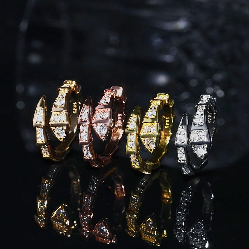 

Korean Version Snake Bone Ring Half Circle with Diamond Opening Spring Full Diamond Snake Head Ring Jewelry