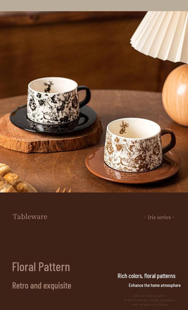 Retro Ceramic Coffee Cup & Saucer Set - Luxurious, High-End Feel for Coffee, Milk, or Water - Ideal Gift