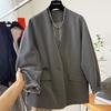 Blazer Coat for Women Cotton Autumn Winter Thickened Casual Oversize Striped Lined V-Neck Blazer Jacket
