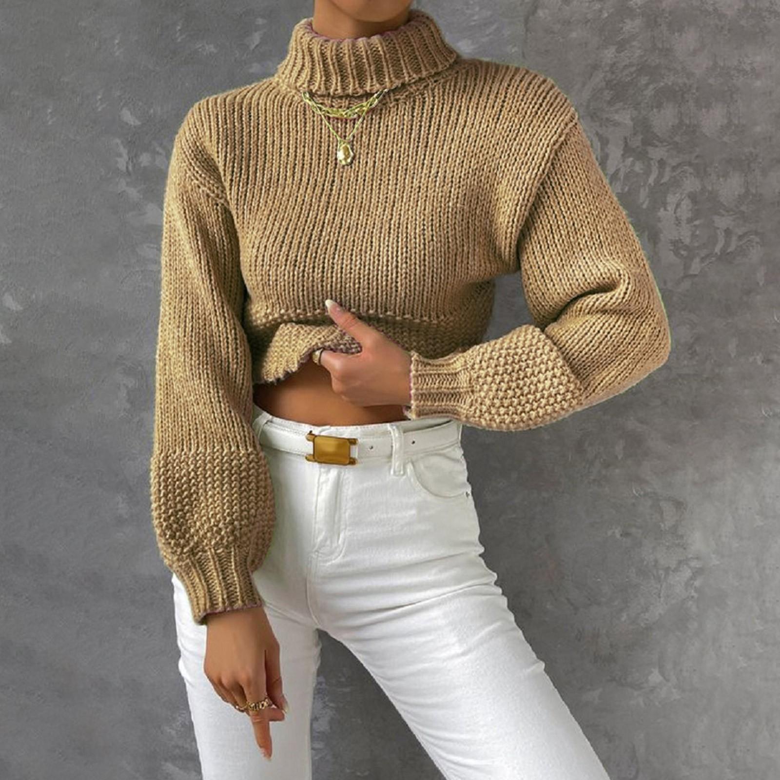 

Женская трикотажная рубашка с длинным рукавом, пуловер, плюшевый свитер с высоким воротом, однотонный вязаный осенний свитер XL хаки