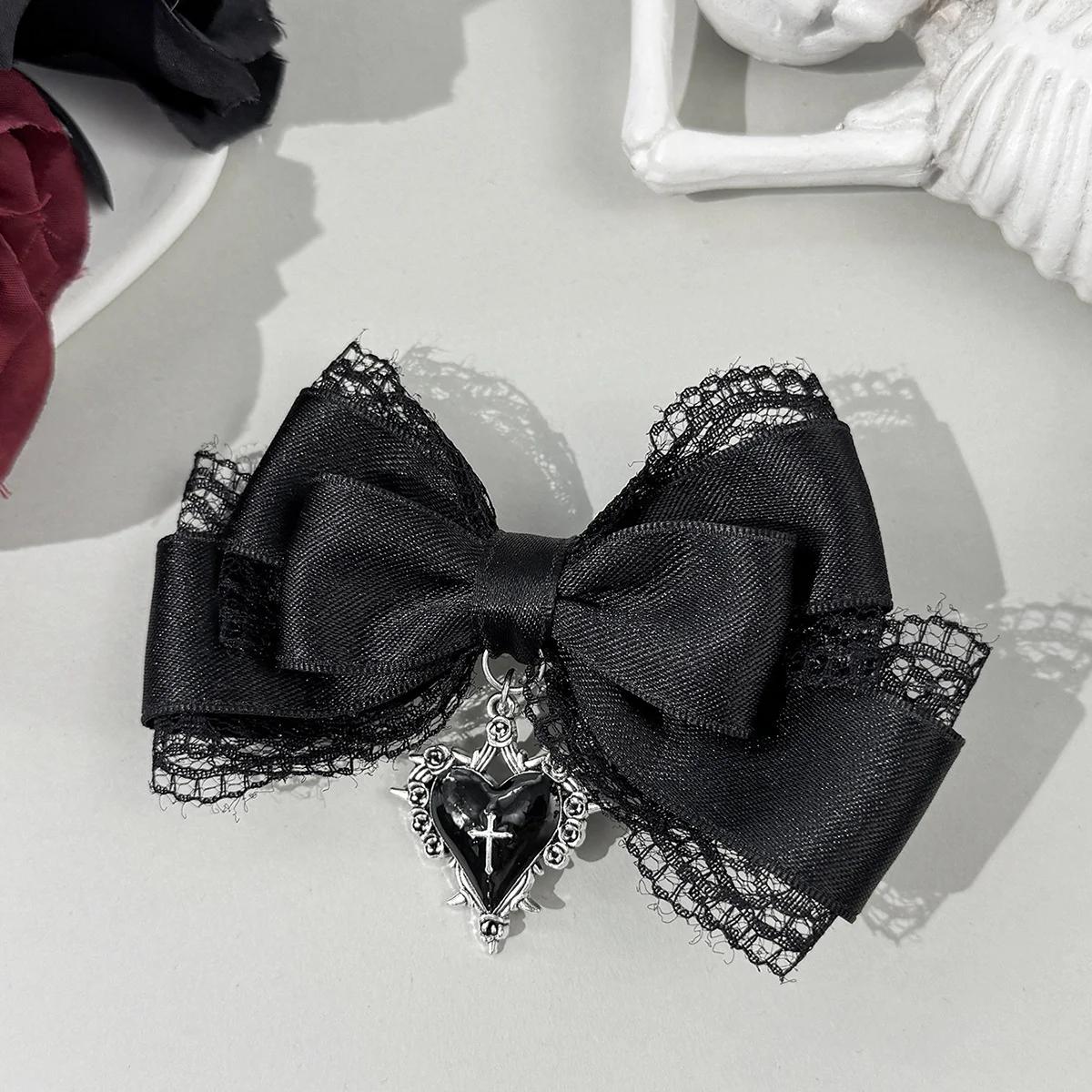 Korean Style Fashionable Dark Sweet Cool Style Love Cross Lace Bow Hairpin Women s Fashion Personality Luxury Hair Accessories чёрный