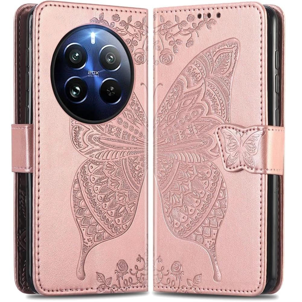 Realme 12 Pro 5G / 12 Pro+ 5G Flip Case, Butterfly, Rose Gold
