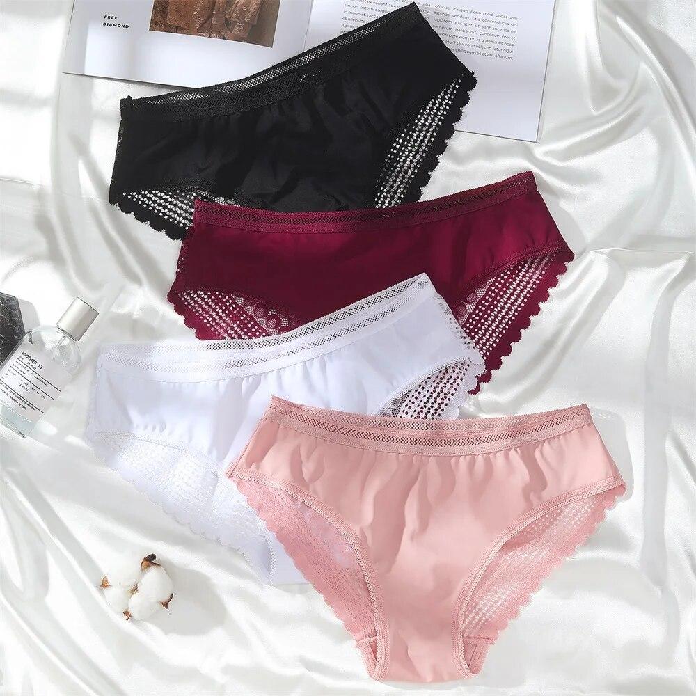 Women's Sexy Lace Panties Underwear Solid Low Waist Lingerie Underwear Female Lace Hollow Transparent Briefs Underspans