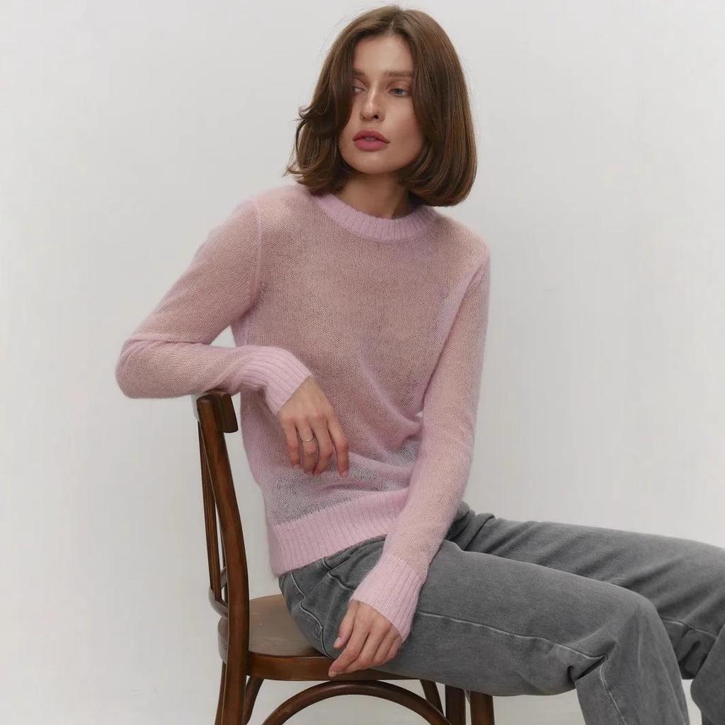 2026 Spring/Summer Women's Thin Knit Cardigan, Round Neck, European Style, See-Through, Basic Style, Candy Colors