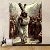 Jesus Carrying Cross Crown of Thorns Ancient City Background Patterned Tapestry for Bedroom and Living Room Home Decor Sofas