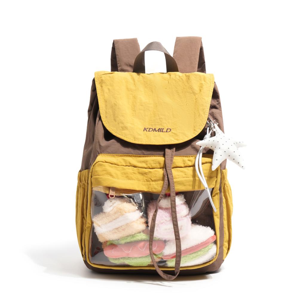 Schoolbag new Japanese contrasting color versatile backpack casual lightweight schoolbag transparent pain bag lightweight travel backpack