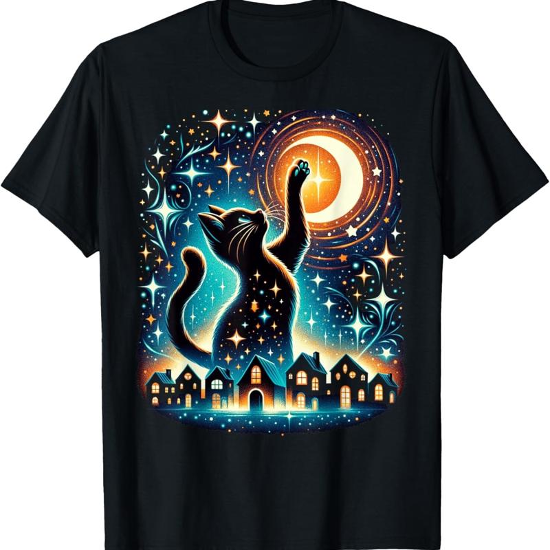 

Giant Cat And Moon Astrology T Shirt - Men s Summer Cotton Graphic Tee S разноцветный