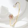 Cute Plant Pink Cherry Flower Bracelet Gold Color Small Zircon Stone Charm Open Adjustable Bracelets For Women Wedding Jewelry