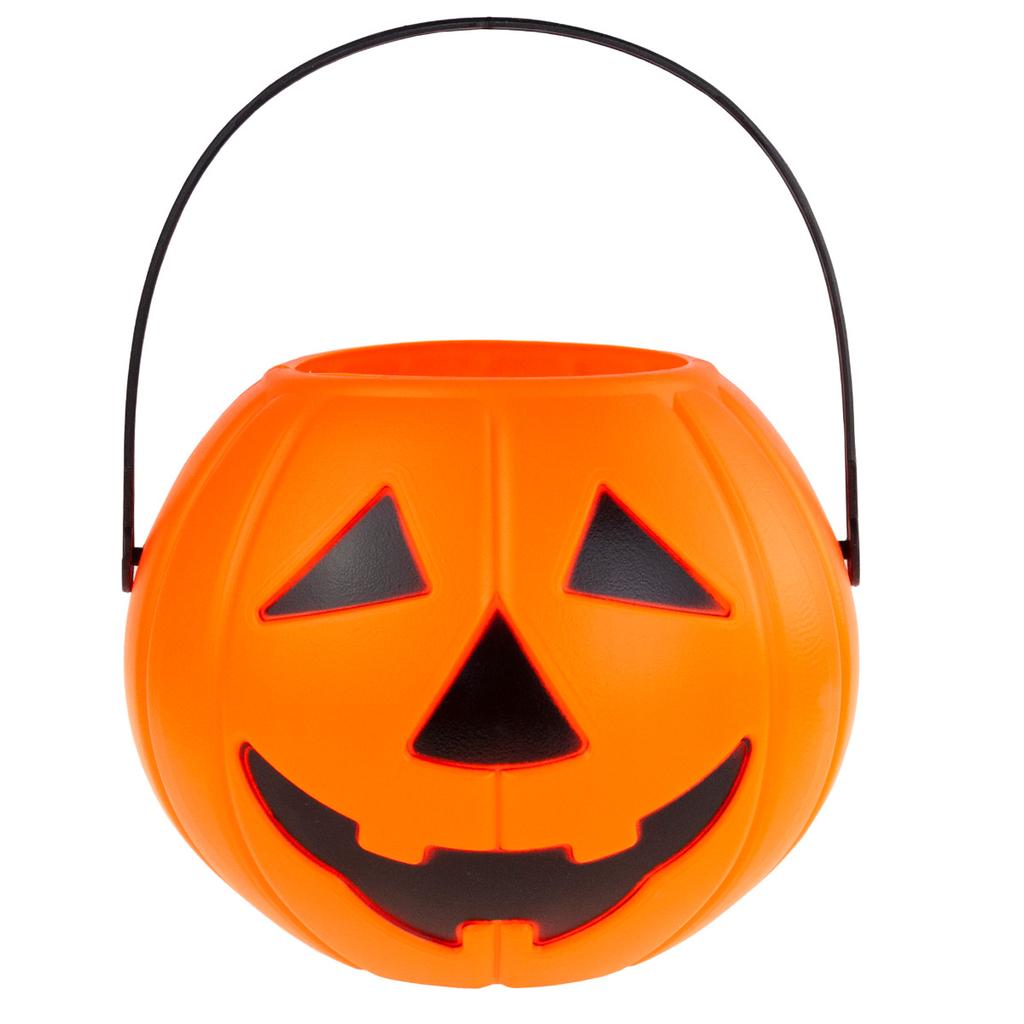Candy bucket, plastic, orange, pumpkin, with handle, Halloween decorations, diameter 15cm