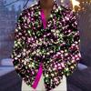 Hawaiian Button Up Men's Shirt Sparkling Starlight Print Long Sleeved Street Wear Breathable Casual Beach Shirt Top