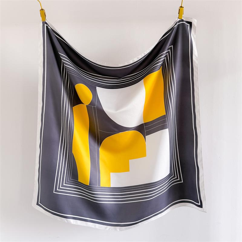 Premium retro oblique silk scarf large square scarf fashionable versatile printing imitation silk dust-proof shawl headscarf scarf