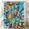 Handmade Mosaic Shower Curtain, Sea Turtle Print, Waterproof Fabric Bath Mat Decor, Multicolor Artistic Stained Glass Design Hom