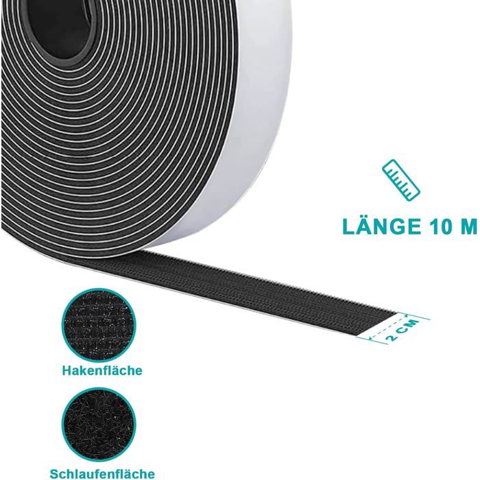 Scratch autocollant double-face - NOBRAND - Rouleau 10 m - 20 mm - Noir - Adhésion ultra-forte