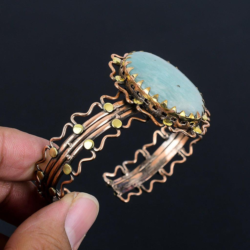 Amazonite 999 Copper Wire Wrapped Bracelet, Top Quality Gemstone Bracelet, Adjustable Bracelet Handmade Jewelry, Anniversary Gift