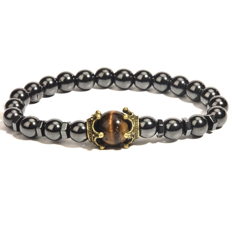 Men's Frosted Tiger Eye Stone Crown Bracelet – Fashionable European & American Beaded Jewelry