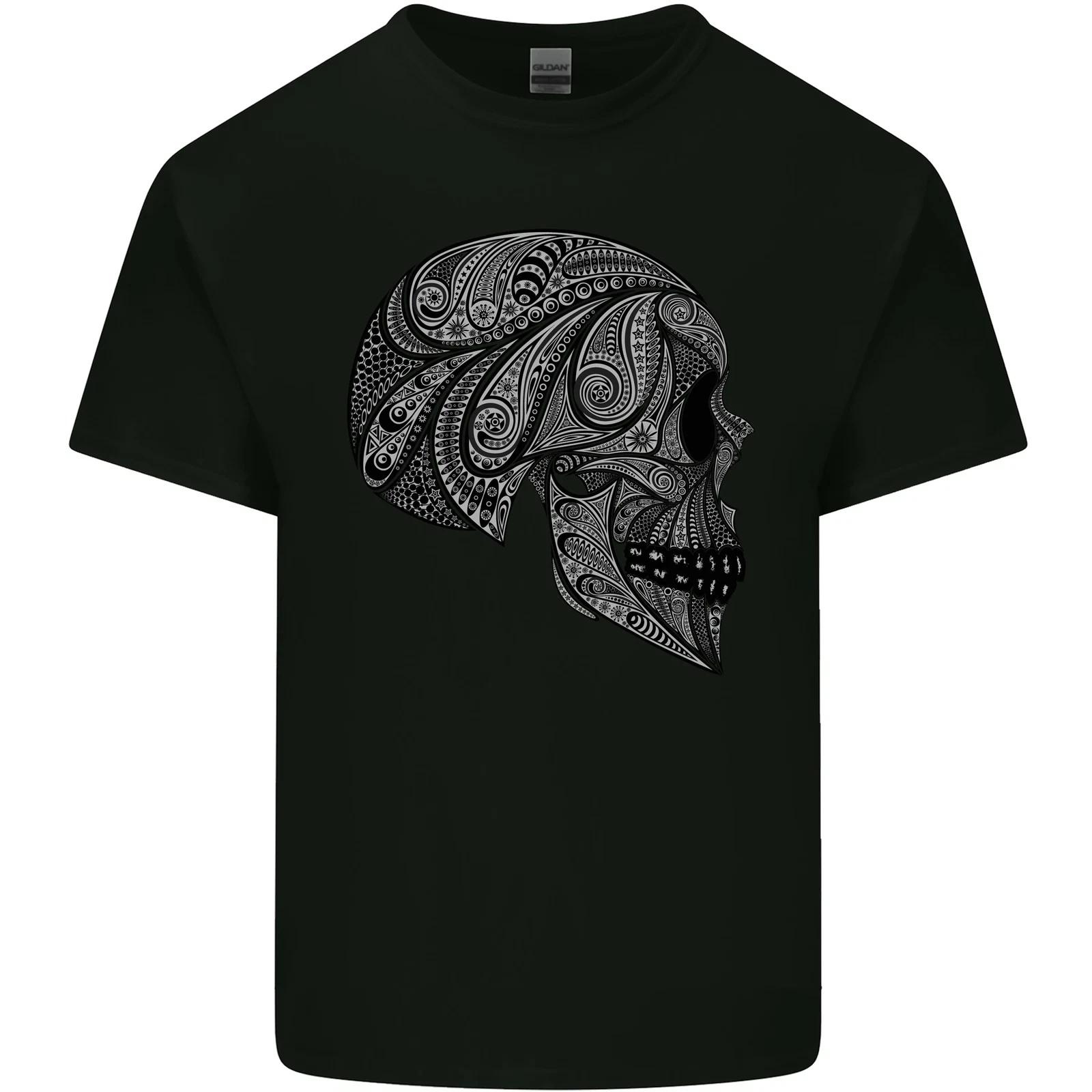 Mandala Skull Gothic Biker Motorbike Kids T-Shirt Childrens XL