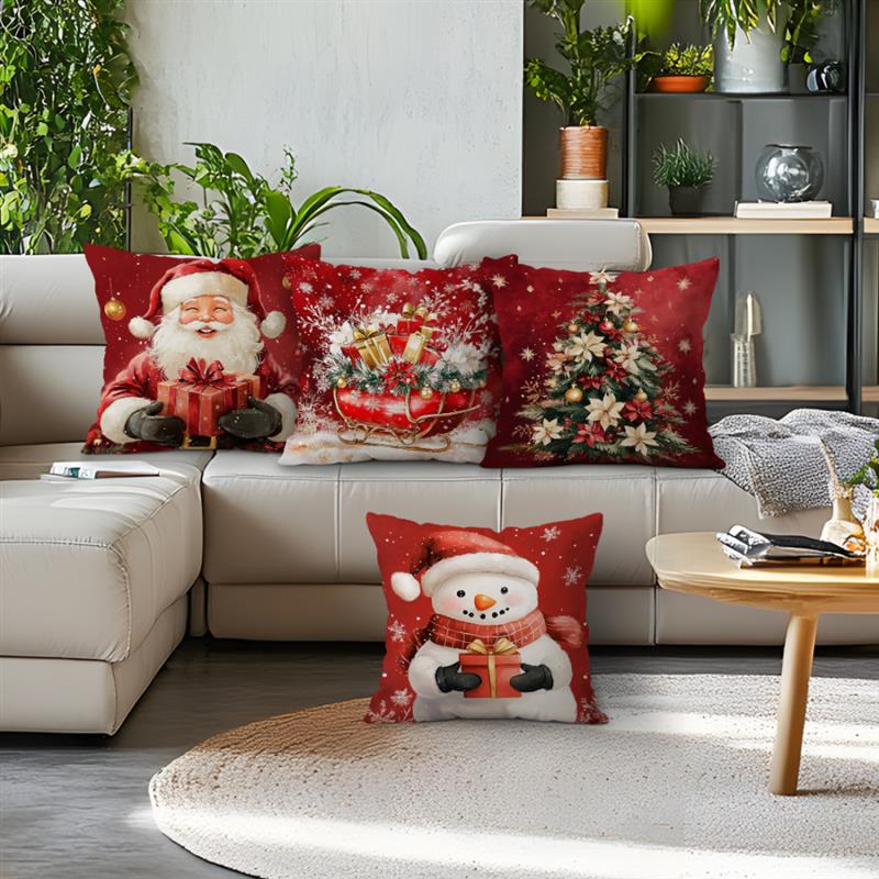 Santa Claus Snowman Cushion Pillowcase Printed Polyester Throw Pillow Cover Decorative Sofa Cushion Pillowslip Decor