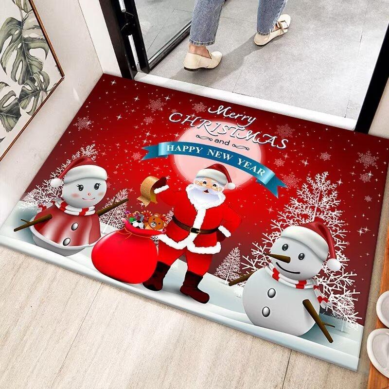 Merry Christmas Santa Claus Dwarf Carpet Party Living Room Sofa Bedroom Bedside Study Entrance Door Rug Non-slip Decor Mat