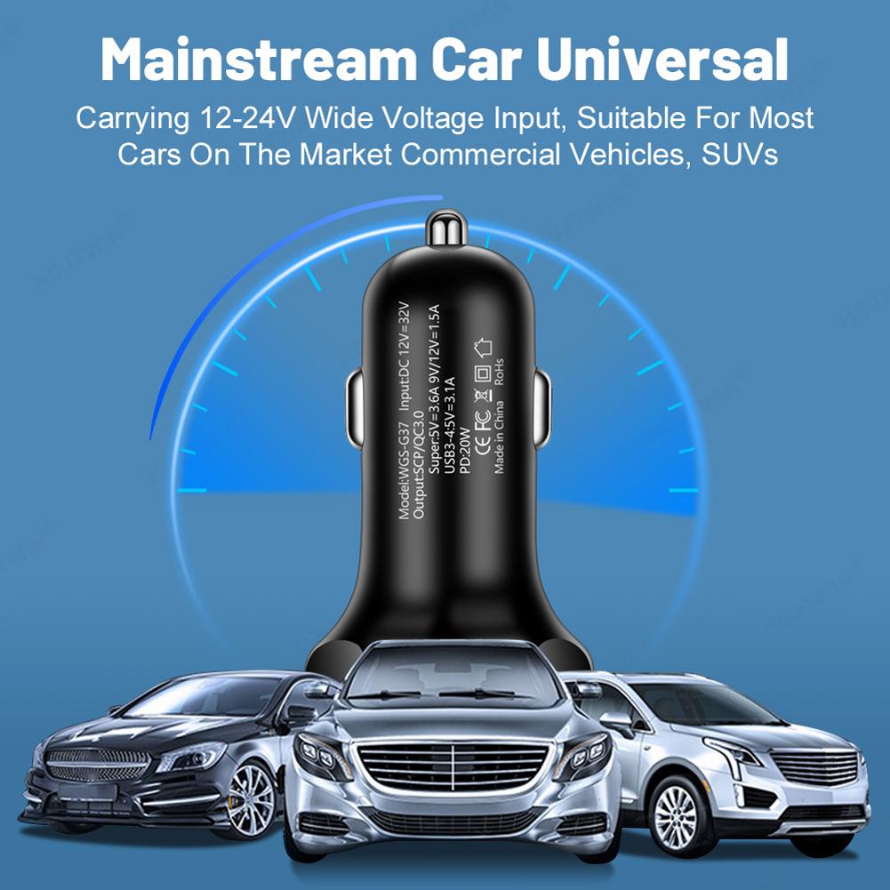 PD 5 in 1 QC3.0 Car Charger 12-24V Cellphone Adapter Digital display 4 USB Type C Fast Charging For iPhone Samsung Huawei Xiaomi