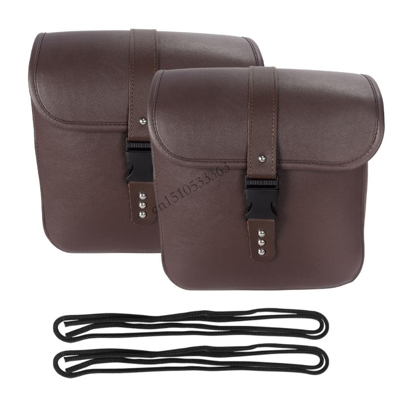 

090E Motorcycle Accessories Storage Bag Strong Synthetic Leather Bike Side Carriers коричневий