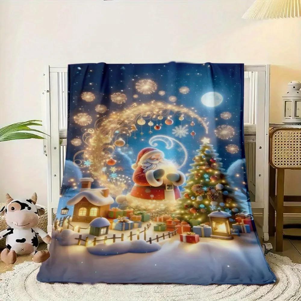 1pc Red Pink Christmas Blanket Gingerbread Man Santa Claus Print Skin-Friendly Blanket New for Home Christmas Decoration
