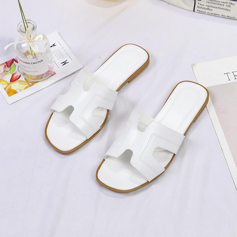 Solid Color One-word Slippers Spring and Summer Outer Wear Ins Beach Non-slip Cool Slippers Large Size