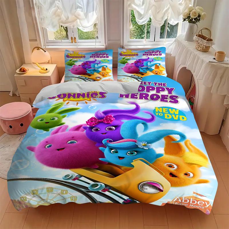Hoppy Bunnies Adventure Print 3Pcs Bedding Setduvet Cover With 2 Bedropillowcase Home Birthday Gift