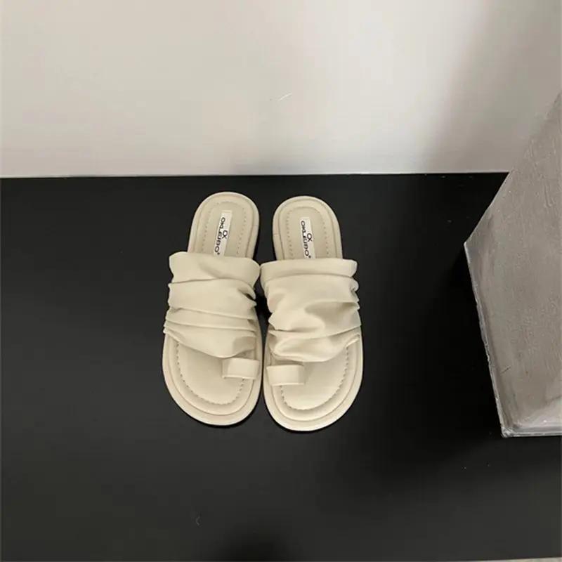 Fashion Off White Shoes Flat On Beach Open Toe Outside Word Women's Slippers and Ladies Sandals Slides Trend Footwear Unique B F I Sale