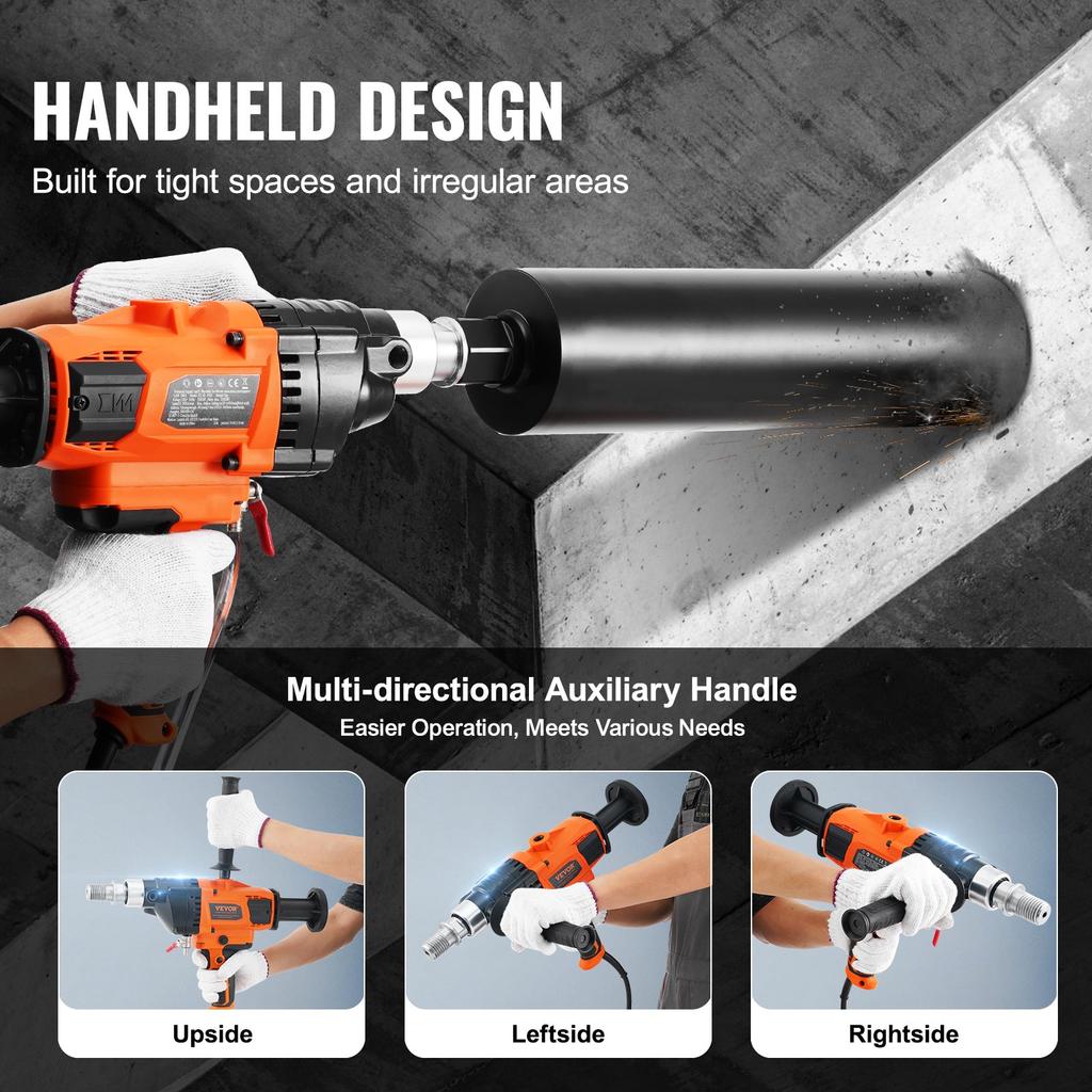VEVOR Core Drill Machine 2.03-16 cm Dia 2000W Handheld Core Drill Rig for Mixing